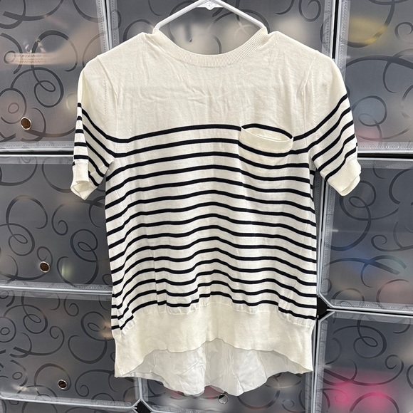 Sacai Cream and Black Striped Blouse